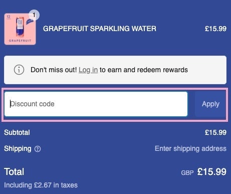 Dash Water checkout with code